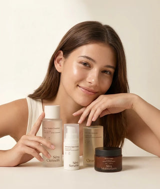 Evening Ritual Set products held close to the face