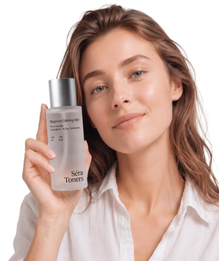 Modelo usando Mugwort Calming Mist